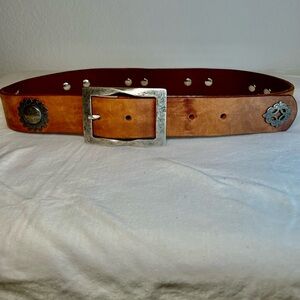 F. I. M. Italia Brown Italian Leather Belt with Silver Accents